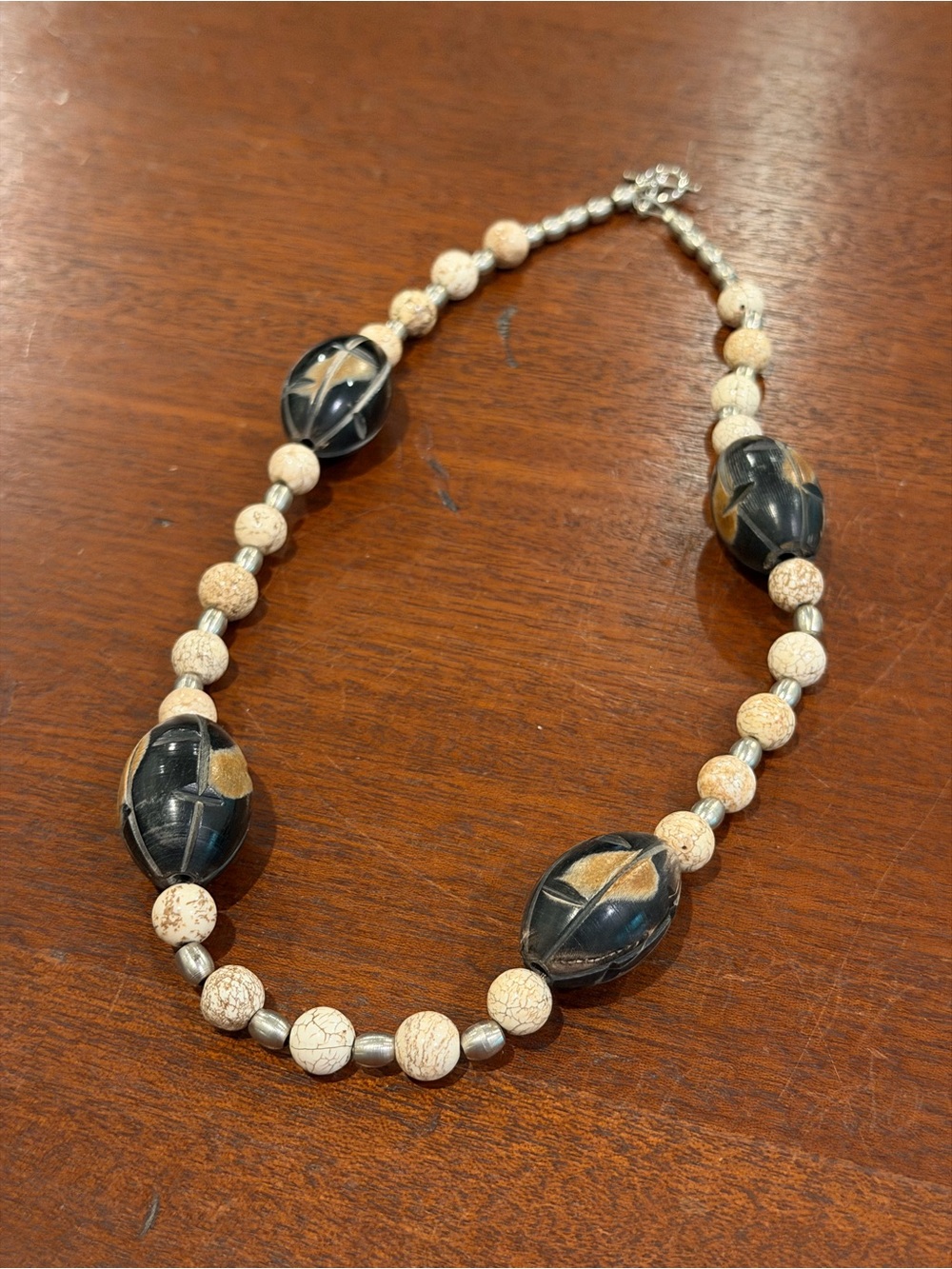 Handcrafted Black and Cream Beaded Statement Necklace